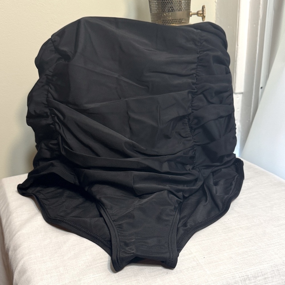 NWT Shapermint (Empetua) Women's Black Ruched Swimsuit Bottoms